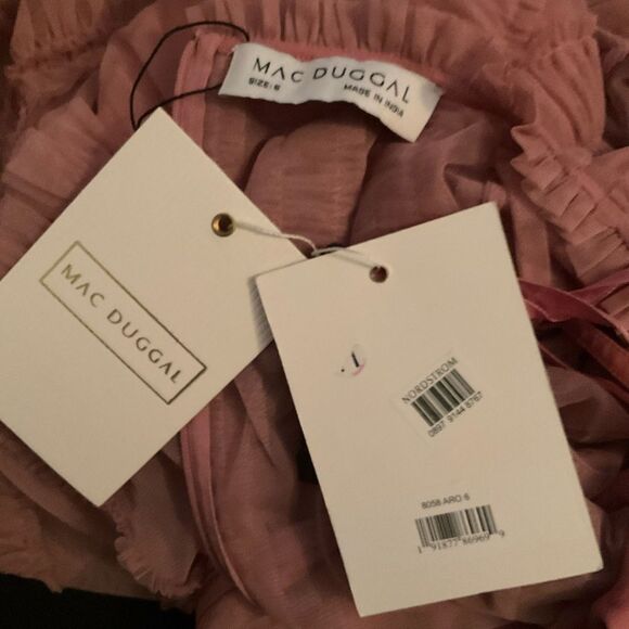 MAC DUGGAL 8058 Pink High Neck Micro Ruffle Tiered Midi Dress - Picture 16 of 16